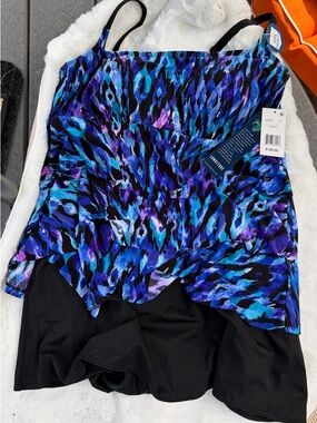 Longitude Blue & Purple Abstract Print One-Piece Swimdress